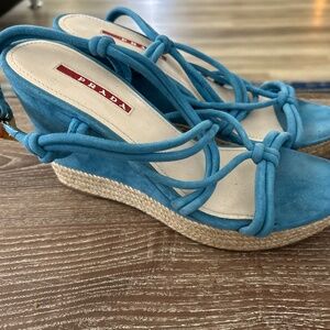 Prada Capri Wedges Blue Suede Size 7